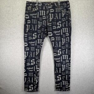 Palm Angels Jeans Mens 38x31 Indigo Slim Skinny Stretch Denim Allover Logo Print